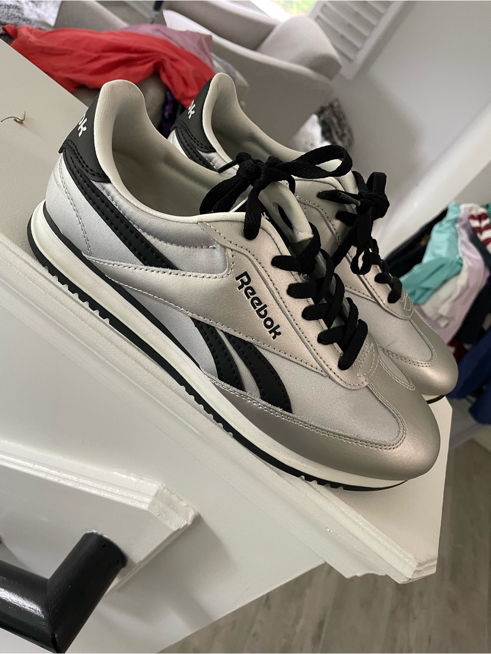 Reebok Silver and Black Retro Runner Sneakers